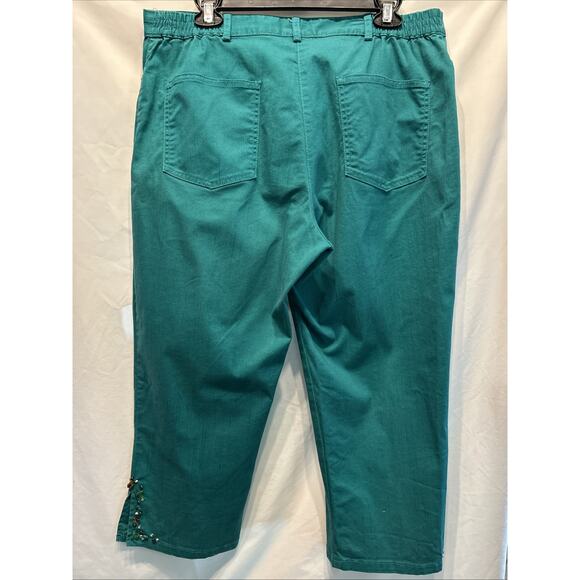 Ruby Rd Petite Women's 14 Teal Pull On Capri Pants Embellished Boho Beachy - Picture 11 of 15